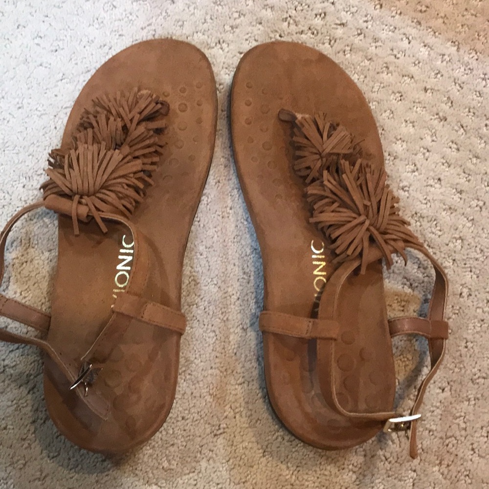 Orthotic Fringe T-Strap Sandals - Sosha